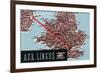 Dublin, Ireland - Aer Lingus Irish Airlines, Map View of Dublin-London Route-Lantern Press-Framed Art Print