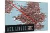 Dublin, Ireland - Aer Lingus Irish Airlines, Map View of Dublin-London Route-Lantern Press-Mounted Art Print