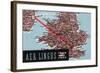 Dublin, Ireland - Aer Lingus Irish Airlines, Map View of Dublin-London Route-Lantern Press-Framed Art Print