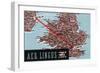 Dublin, Ireland - Aer Lingus Irish Airlines, Map View of Dublin-London Route-Lantern Press-Framed Art Print