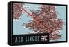 Dublin, Ireland - Aer Lingus Irish Airlines, Map View of Dublin-London Route-Lantern Press-Framed Stretched Canvas