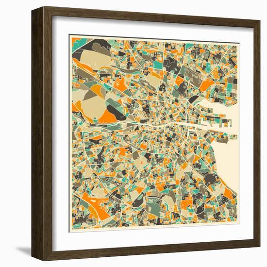 Dublin Map-Jazzberry Blue-Framed Art Print