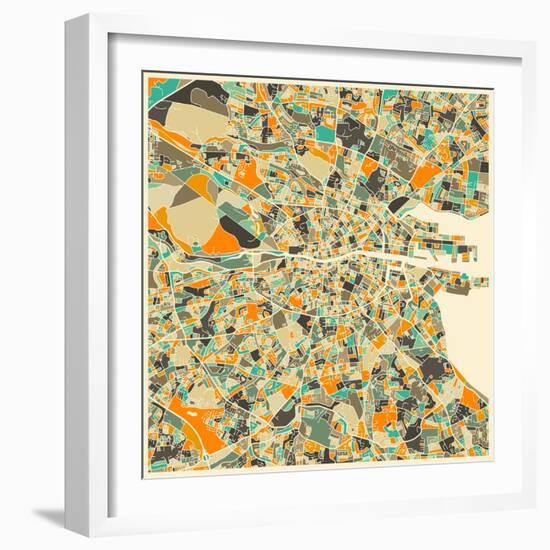 Dublin Map-Jazzberry Blue-Framed Art Print