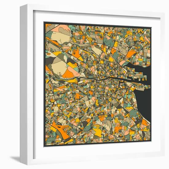 Dublin Map-Jazzberry Blue-Framed Art Print