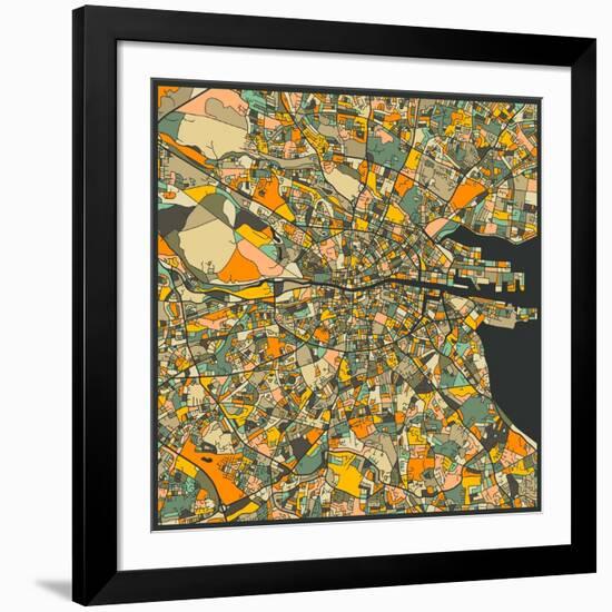 Dublin Map-Jazzberry Blue-Framed Art Print