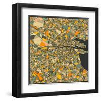 Dublin Map-Jazzberry Blue-Framed Art Print