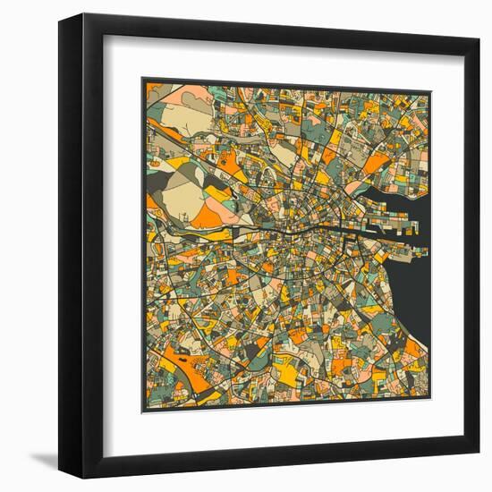 Dublin Map-Jazzberry Blue-Framed Art Print