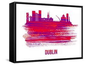 Dublin Skyline Brush Stroke - Red-NaxArt-Framed Stretched Canvas