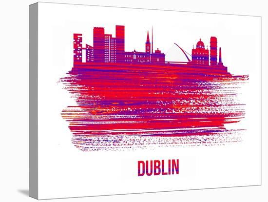 Dublin Skyline Brush Stroke - Red-NaxArt-Stretched Canvas