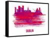 Dublin Skyline Brush Stroke - Red-NaxArt-Framed Stretched Canvas