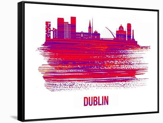 Dublin Skyline Brush Stroke - Red-NaxArt-Framed Stretched Canvas