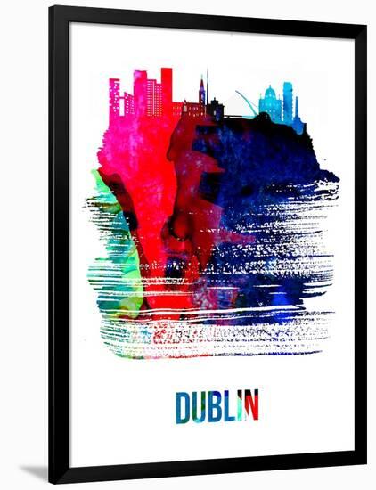 Dublin Skyline Brush Stroke - Watercolor-NaxArt-Framed Art Print