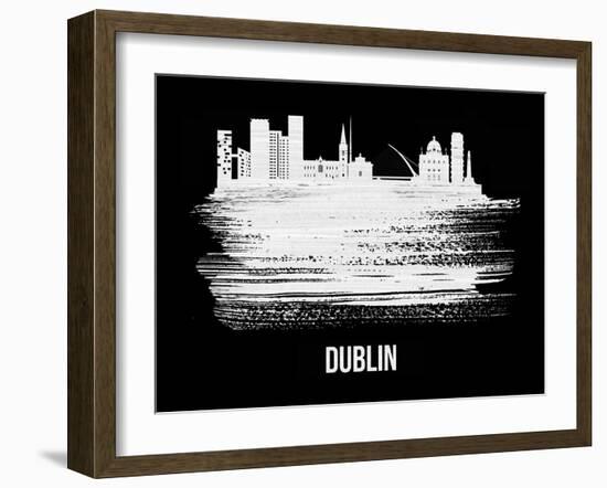 Dublin Skyline Brush Stroke - White-NaxArt-Framed Art Print