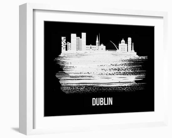Dublin Skyline Brush Stroke - White-NaxArt-Framed Art Print