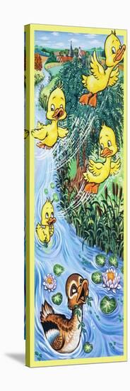 Duck and Flying Ducklings-null-Stretched Canvas
