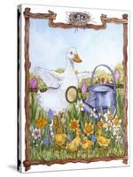 Duck, Chicks, Watering Can, Nestspring, Flowers-Wendy Edelson-Stretched Canvas