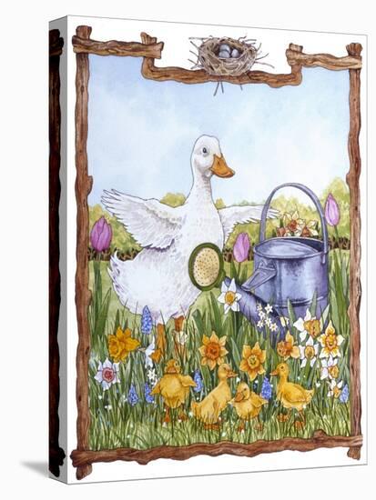 Duck, Chicks, Watering Can, Nestspring, Flowers-Wendy Edelson-Stretched Canvas