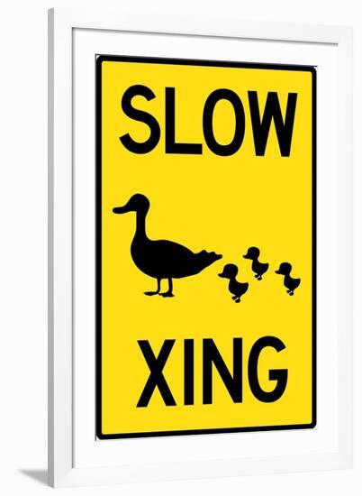 Duck Crossing Plastic Sign-null-Framed Art Print