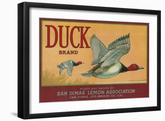 Duck Lemon Label - San Dimas, CA-Lantern Press-Framed Art Print