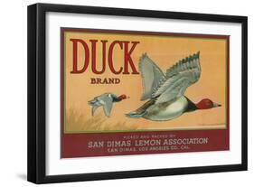 Duck Lemon Label - San Dimas, CA-Lantern Press-Framed Art Print