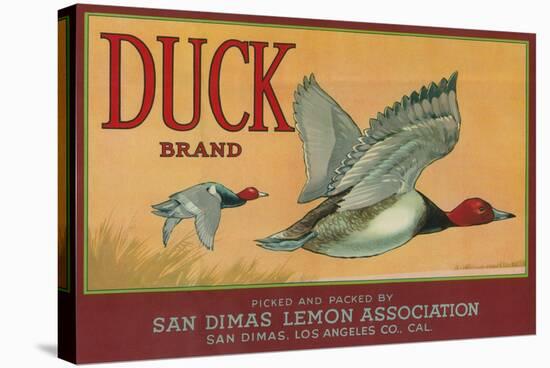 Duck Lemon Label - San Dimas, CA-Lantern Press-Stretched Canvas