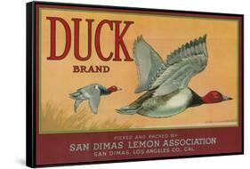 Duck Lemon Label - San Dimas, CA-Lantern Press-Framed Stretched Canvas