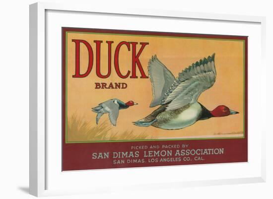 Duck Lemon Label - San Dimas, CA-Lantern Press-Framed Art Print