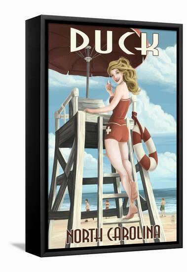 Duck, North Carolina - Lifeguard Pinup-Lantern Press-Framed Stretched Canvas