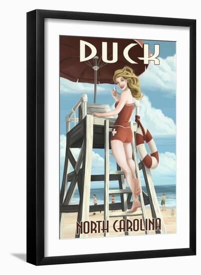 Duck, North Carolina - Lifeguard Pinup-Lantern Press-Framed Art Print