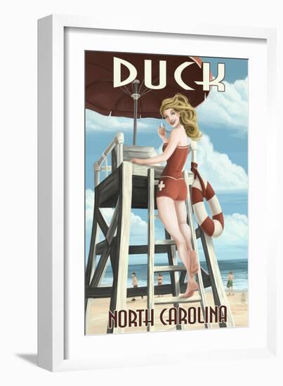 Duck, North Carolina - Lifeguard Pinup-Lantern Press-Framed Art Print