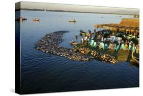 Duck Shepherd on the Taungthman Lake, U Bein, Amarapura, Mandalay, Myanmar (Burma), Asia-Nathalie Cuvelier-Stretched Canvas