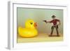 Duck Takes On Cowboy-Den Reader-Framed Photographic Print