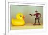 Duck Takes On Cowboy-Den Reader-Framed Photographic Print