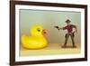 Duck Takes On Cowboy-Den Reader-Framed Photographic Print