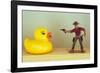 Duck Takes On Cowboy-Den Reader-Framed Photographic Print