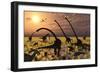 Duckbill Dinosaurs and Large Sauropods Share a Feeding Ground-null-Framed Art Print