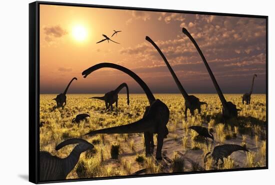 Duckbill Dinosaurs and Large Sauropods Share a Feeding Ground-null-Framed Stretched Canvas