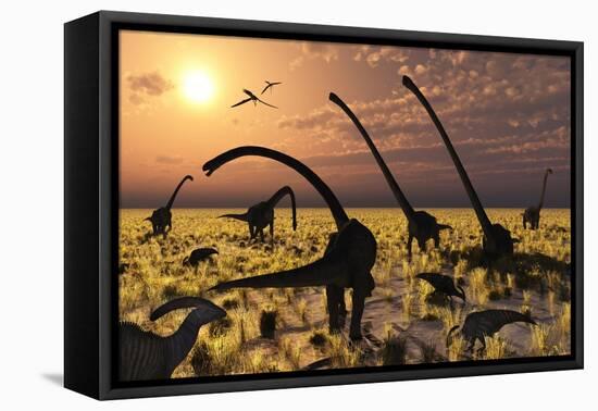 Duckbill Dinosaurs and Large Sauropods Share a Feeding Ground-null-Framed Stretched Canvas