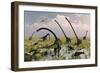 Duckbill Dinosaurs and Large Sauropods Share a Feeding Ground-null-Framed Premium Giclee Print