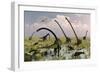 Duckbill Dinosaurs and Large Sauropods Share a Feeding Ground-null-Framed Premium Giclee Print