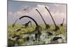 Duckbill Dinosaurs and Large Sauropods Share a Feeding Ground-null-Mounted Premium Giclee Print