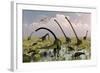 Duckbill Dinosaurs and Large Sauropods Share a Feeding Ground-null-Framed Art Print