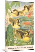 Ducklings Play Follow the Leader-null-Mounted Art Print