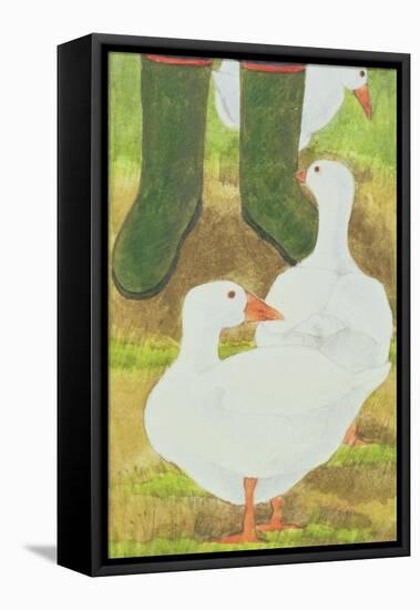 Ducks and Green Wellies-Linda Benton-Framed Stretched Canvas