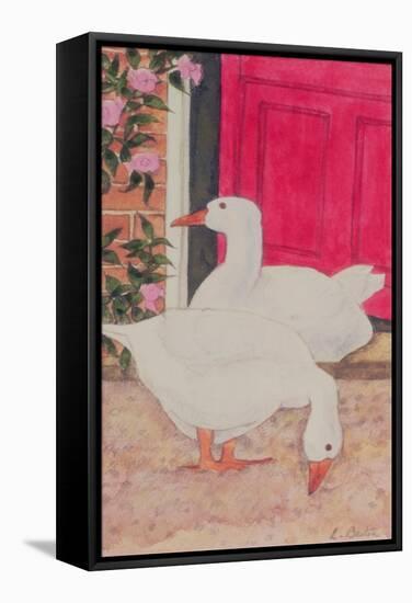 Ducks by the Open Door-Linda Benton-Framed Stretched Canvas