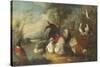 Ducks, Poultry and Doves by a Wall on a River Bank-Marmaduke Cradock-Stretched Canvas