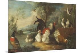 Ducks, Poultry and Doves by a Wall on a River Bank-Marmaduke Cradock-Mounted Premium Giclee Print