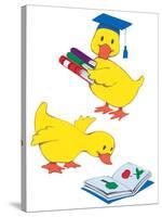 Ducks Reading-Bev Lopez-Stretched Canvas