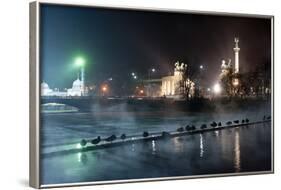 Ducks Silhouetted At Night On Heroes Square, Budapest, July 2009-Milan Radisics-Framed Photographic Print