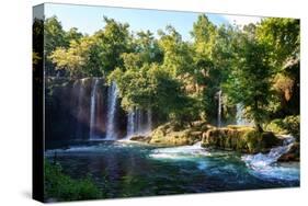 Duden Waterfall Antalya Turkey. Summer Wild Nature. Waterfall Stream. Panoramic View on Duden Water-Dmitry Polonskiy-Stretched Canvas